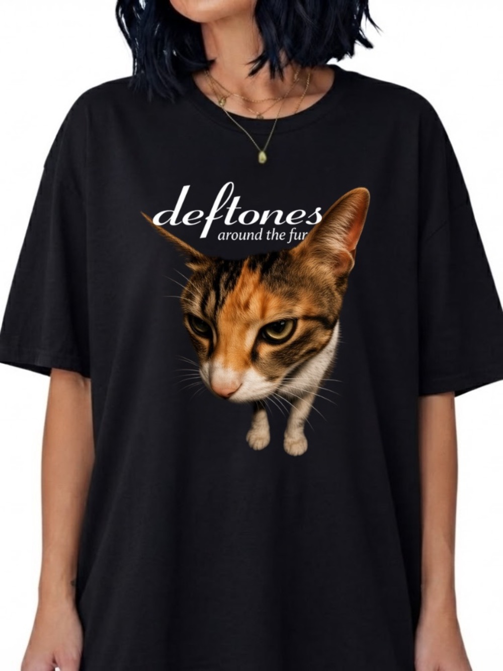 Deftones Around The Fur Calico Cat Fisheye Vintage Black T-Shirt